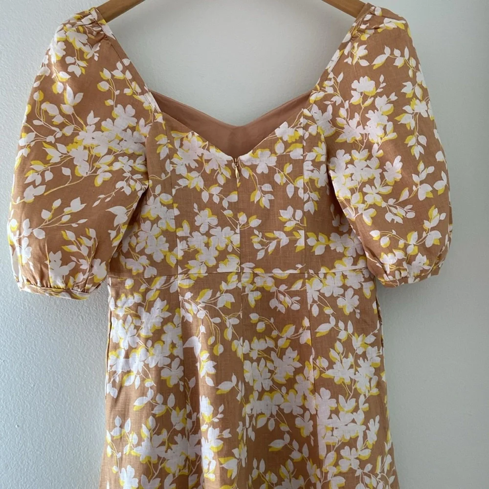 Draper James June Dress Shadow Floral Linen White Tan Yellow XS or 0 - Picture 7 of 17